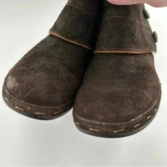 Merrell Luxe button ankle bootie 10 41 espresso brown suede stapled clog boot - Picture 12 of 13